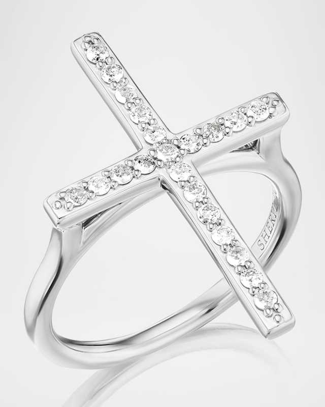 Sterling Silver Diamond Cross Statement Ring